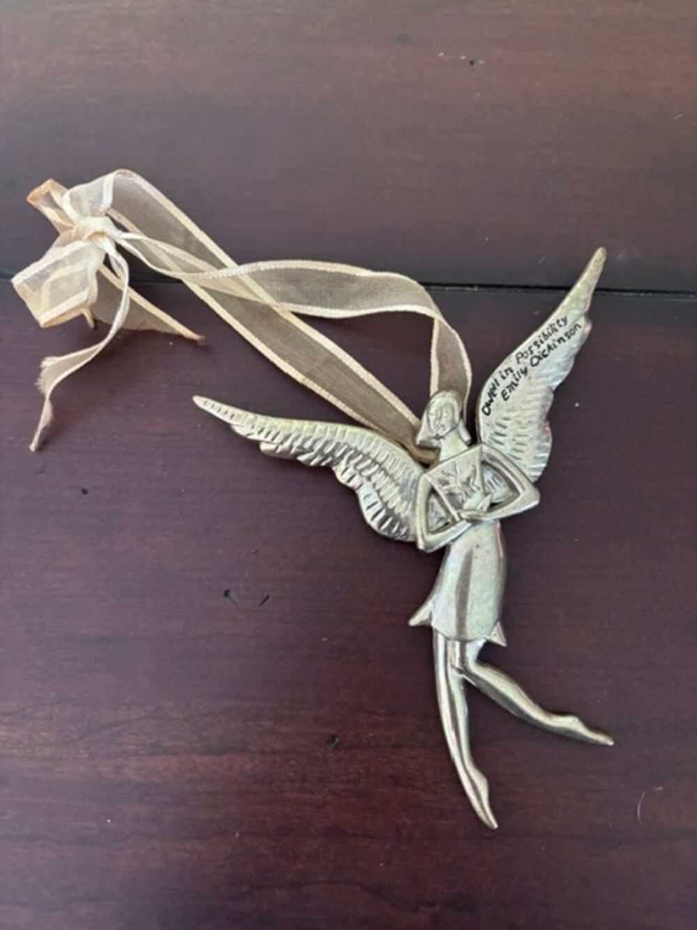 Emily‎ Dickinson Angel Ornament Gold Tone Metal Dwell In Possibility